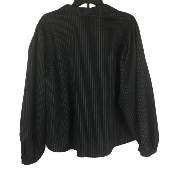 Worthington Blouse Button Down Black White Pin Stripe Long Sleeve Small - Picture 3 of 8